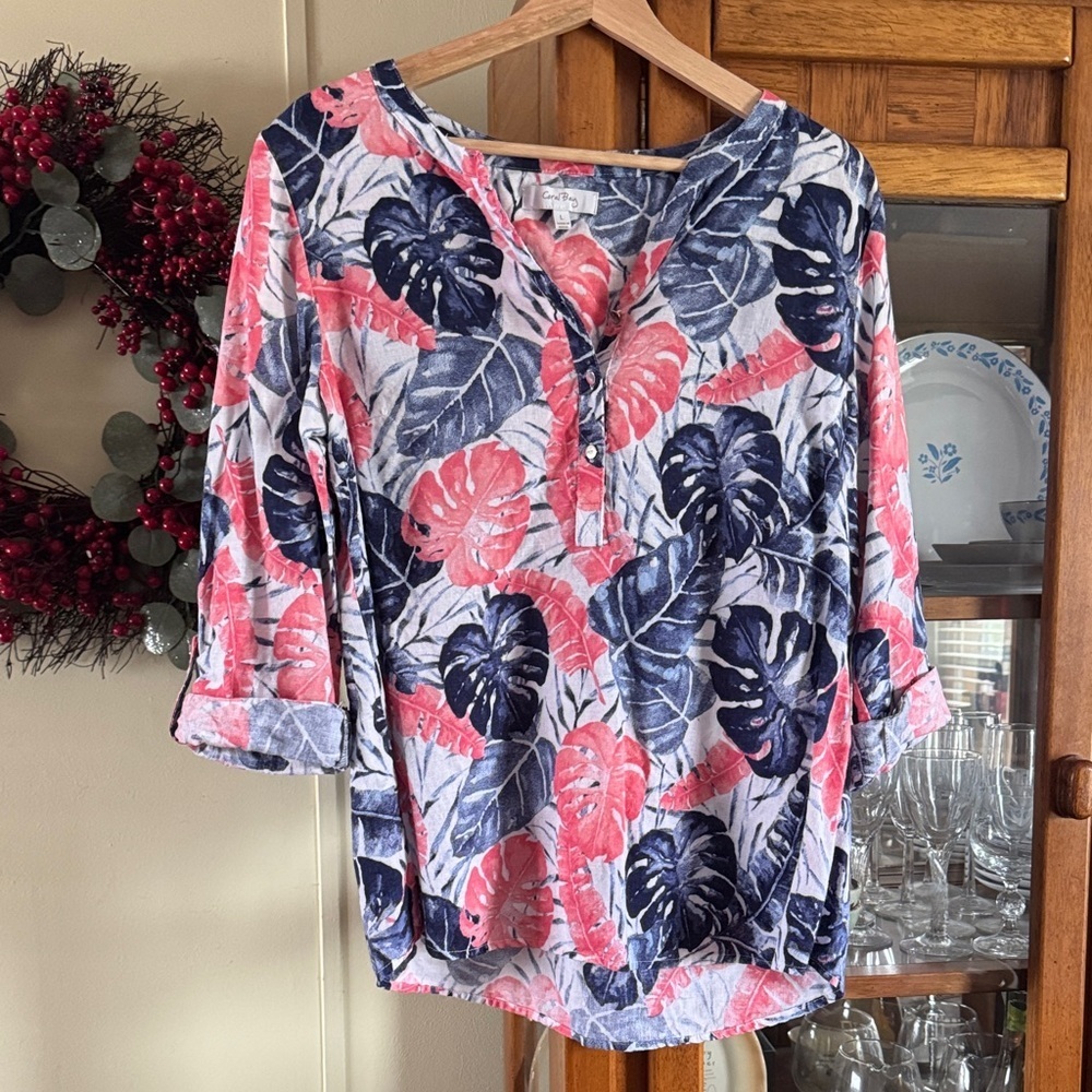 Coral Bay Pink and Blue Floral Top